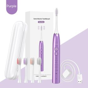 Portable Travel Household Wireless Charging Vibration Ultrasonic Electric Toothbrush (Option: Simple Grape Purple)
