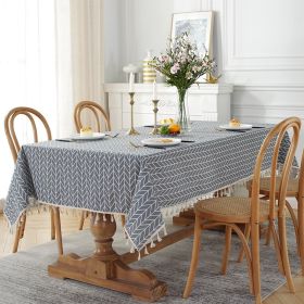 Fishbone Pattern Cotton Linen Rectangular Desk Dining Table (Option: Gray Arrow-100x 140 Length Width Cm)